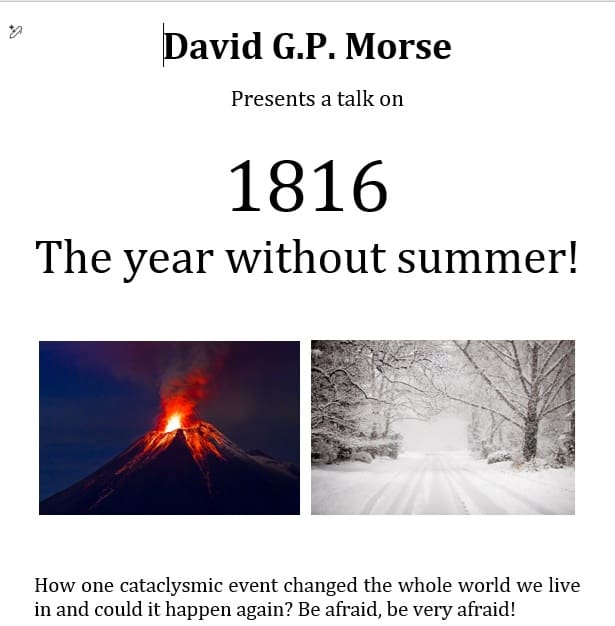 Leamington History Cafe: 1816 - the year without summer